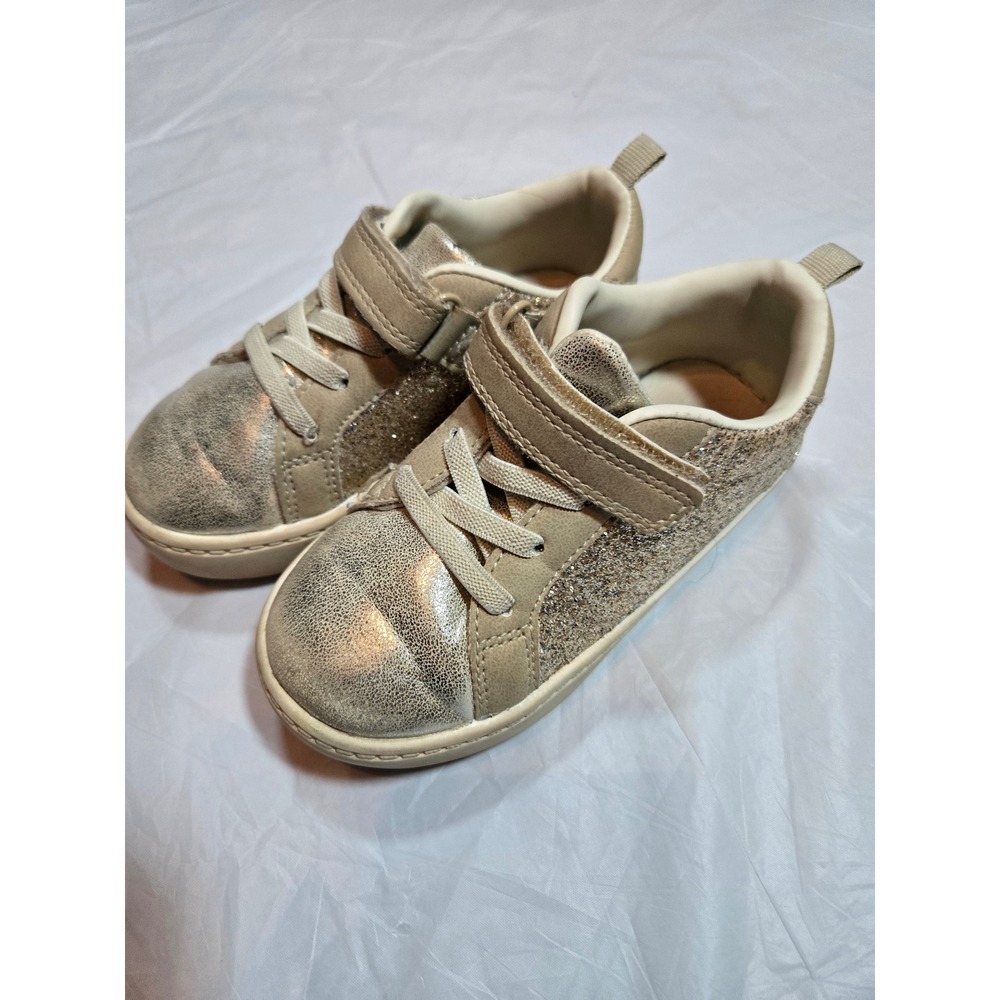 Carters Toddler Girls Gold Metallic Glitter Sneakers Shoes Size 8 Hook Loop